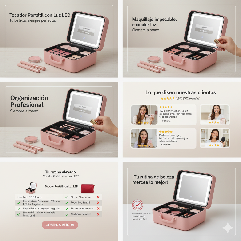 LumiCase Estuche Portatil Maquillaje Luz Led
